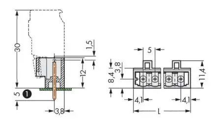 Штифтовая планка WAGO 721-136/001-000, 6 pin, 320В, 12А, CS: 5мм, (100 шт)