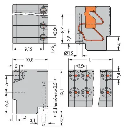 Розетка для подключения кабеля WAGO 252-108, 8 pin, 320В, 2А, CS: 3.50мм, (200 шт)