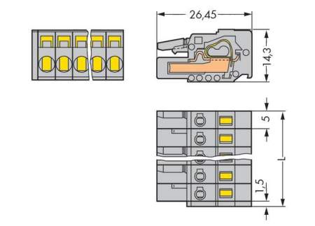 Розетка для подключения кабеля WAGO 231-124/026-000, 24 pin, 0.08мм² - 2.5мм², 320В, 15А, CS: 5мм, (10 шт)