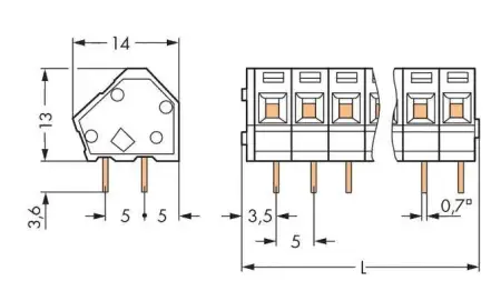 Быстроразъемная клемма WAGO 236-403/334-604, 3 pin, 0.08мм² - 2.50мм², 320В, CS: 5мм, (280 шт)