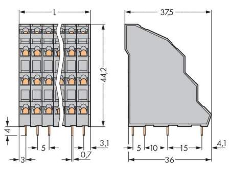 Четырехуровневая клемма WAGO 738-112, 48 pin, 0.08мм² - 2.50мм², 320В, CS: 5мм, (12 шт)