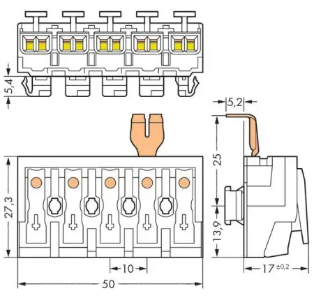 Разъем питания сети WAGO 294-8225, 5 pin, 0.5мм² - 2.5мм², 24А, (250 шт)