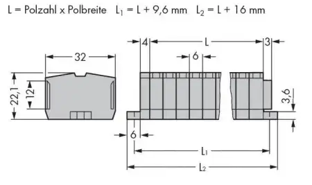 Клеммная колодка WAGO 264-111, 22 pin, 0.08мм² - 2.50мм², 800В, 24А, конф: L, (50 шт)