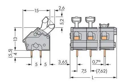 Быстроразъемная клемма WAGO 256-506/000-009/999-950, 6 pin, 0.08мм² - 2.50мм², 275В, CS: 7.50мм;7.62мм, (100 шт)