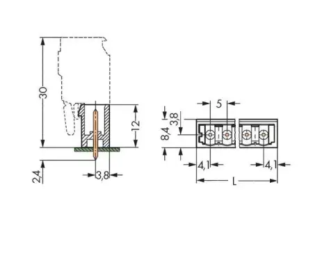 Штифтовая планка WAGO 231-164/001-000/105-604, 4 pin, 320В, 16А, CS: 5мм, (200 шт)