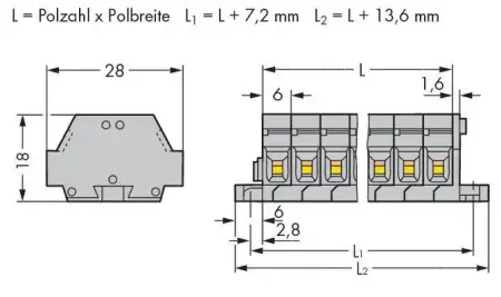 Клеммная колодка WAGO 261-429, 18 pin, 0.08мм² - 2.50мм², 500В, 24А, конф: L, (50 шт)