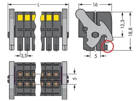 Розетка для подключения кабеля WAGO 713-1105/037-9037, 10 pin, 0.08мм² - 1.5мм², 160В, 10А, CS: 3.50мм, (50 шт)