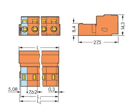 Штифтовая планка WAGO 731-632, 2 pin, 0.08мм² - 2.50мм², 630В, 12А, CS: 7.62мм, (100 шт)