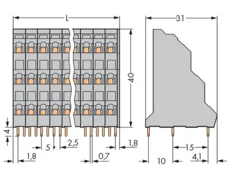 Трехуровневая клемма WAGO 737-202, 6 pin, 0.08мм² - 2.50мм², 320В, CS: 5мм, (92 шт)