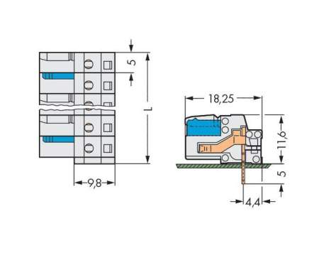 Розетка для подключения к печатной плате WAGO 722-240, 10 pin, 320В, 15А, CS: 5мм, (50 шт)
