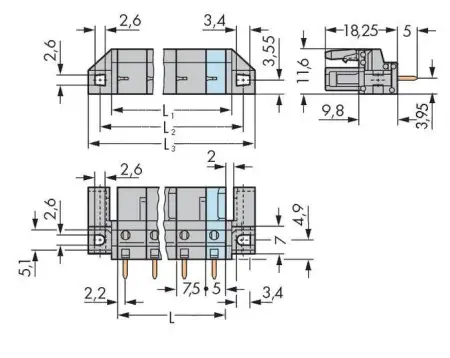 Розетка для подключения к печатной плате WAGO 232-734/047-000, 4 pin, 630В, CS: 7.50мм, (50 шт)
