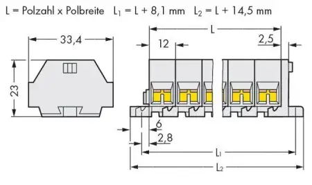 Клеммная колодка WAGO 262-233, 12 pin, 0.50мм² - 4мм², 550В, 30А, конф: L, (100 шт)