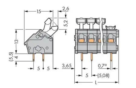 Быстроразъемная клемма WAGO 256-405/332-000, 5 pin, 0.08мм² - 2.50мм², 320В, CS: 5мм;5.08мм, (160 шт)