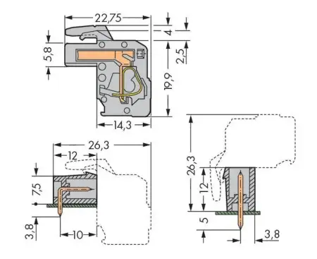 Розетка для подключения кабеля WAGO 732-107/026-000, 7 pin, 0.08мм² - 2.5мм², 630В, 16А, CS: 7.50мм, (50 шт)