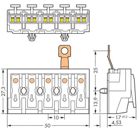 Разъем питания сети WAGO 294-5475, 5 pin, 0.5мм² - 1.5мм², 24А, (250 шт)