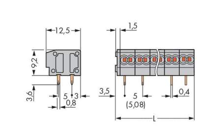 Быстроразъемная клемма WAGO 235-456, 6 pin, 0.25мм² - 0.75мм², 320В, 10А, CS: 5мм;5.08мм, (140 шт)
