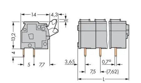 Быстроразъемная клемма WAGO 255-512, 12 pin, 0.08мм² - 2.50мм², 630В, CS: 7.50мм;7.62мм, (40 шт)