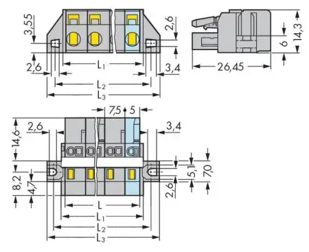 Розетка для подключения кабеля WAGO 231-207/027-000, 7 pin, 0.08мм² - 2.5мм², 630В, CS: 7.50мм, (25 шт)