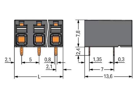 Клемма для печатной платы WAGO 2086-3203, 3 pin, 0.14мм² - 1.50мм², 630В, 17.5А, CS: 5мм, (1 шт)