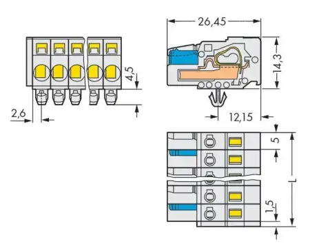 Розетка для подключения кабеля WAGO 721-110/008-000/037-000, 10 pin, 0.08мм² - 2.5мм², 630В, 16А, CS: 5мм, (25 шт)