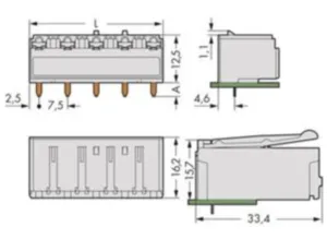 Гнездовой разъем WAGO 2092-3324/200-000, 4 pin, 630В, 16А, CS: 7.5мм, (1 шт)