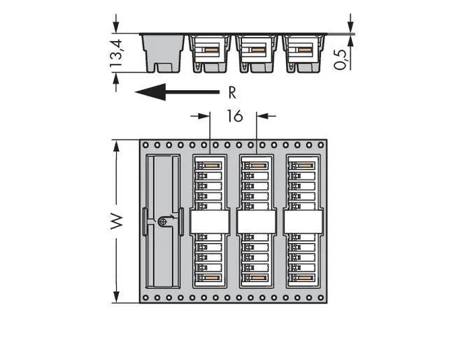 Штифтовая планка WAGO 734-164/105-604/997-405, 4 pin, 160В, 10А, CS: 3.50мм, (280 шт)