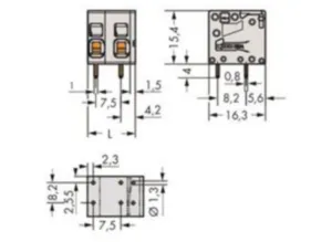 Клемма печатной платы WAGO 2624-1302, 2 pin, 0.2мм²-6.0мм², 1000В, 41А, CS: 7.5мм, (1 шт)