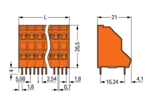 Клемма печатной платы WAGO 736-415, 30 pin, 0.08мм²-2.5мм², 320В, 21А, CS: 5.08мм, (1 шт)