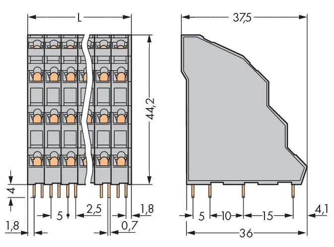 Четырехуровневая клемма WAGO 738-203, 12 pin, 0.08мм² - 2.50мм², 320В, CS: 5мм, (48 шт)