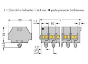 Клеммная колодка WAGO 261-254, 4 pin, 0.08мм²-2.5мм², 500В, 24А, (1 шт)