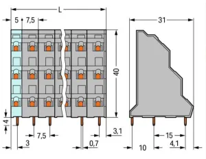 Клемма печатной платы WAGO 737-505, 15 pin, 0.08мм²-2.5мм², 630В, 21А, CS: 7.5мм, (1 шт)