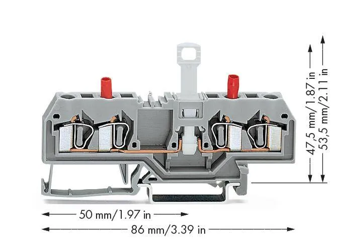 N клемма с разделителем и тестовым разъемом WAGO 281-666, 2 pin, 0.08мм² - 4мм², 400В, 10А, конф: L, (50 шт)