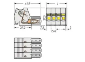 Внутренний разъём WAGO 831-3102/133-000, 2 pin, 0.5мм²-10мм², 1000В, 42А, CS: 7.62мм, (1 шт)