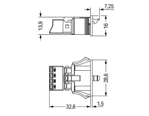 Гнездо WAGO 890-704, 4 pin, 0.25мм²-1.5мм², 400В, 16А, (1 шт)