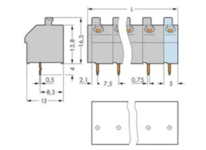 Клемма печатной платы WAGO 250-603, 3 pin, 0.5мм²-1.5мм², 630В, 17.5А, CS: 7.5мм, (1 шт)