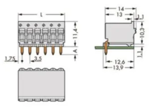 Гнездовой разъем WAGO 2091-1376/000-1000, 6 pin, 160В, 10А, CS: 3.5мм, (1 шт)