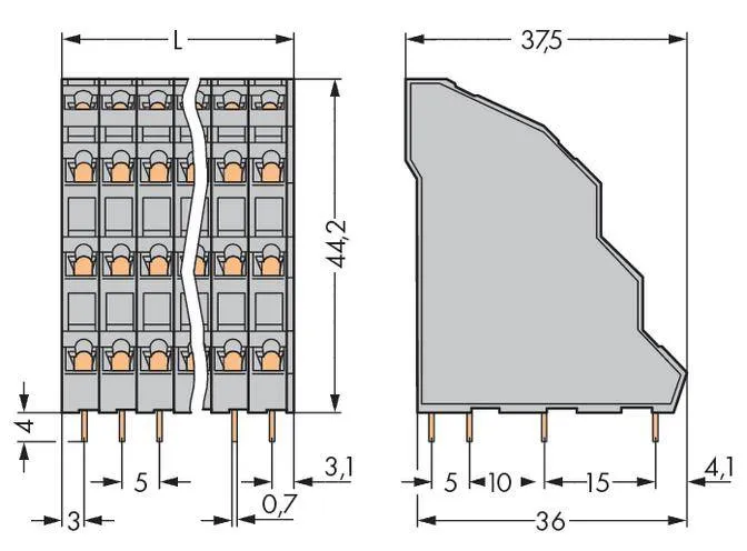 Четырехуровневая клемма WAGO 738-102, 8 pin, 0.08мм² - 2.50мм², 320В, CS: 5мм, (72 шт)