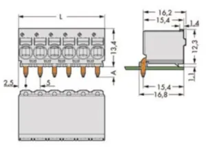 Гнездовой разъем WAGO 2092-1374, 4 pin, 320В, 16А, CS: 5мм, (1 шт)