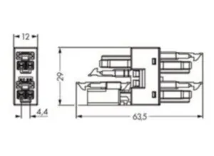 H-распределитель WAGO 890-1904, 2 pin, 250В, 16А, (1 шт)