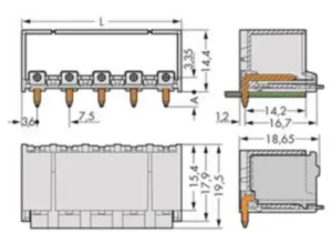 Контактный разъем WAGO 2092-3425, 5 pin, 630В, 16А, CS: 7.5мм, (1 шт)
