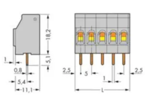 Клемма печатной платы WAGO 740-103/000-021, 3 pin, 0.08мм²-2.5мм², 320В, 16А, CS: 5мм, (1 шт)