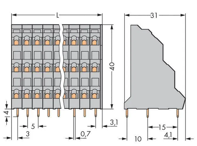 Трехуровневая клемма WAGO 737-124, 72 pin, 0.08мм² - 2.50мм², 320В, CS: 5мм, (8 шт)