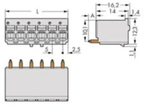 Гнездовой разъем WAGO 2092-1176/000-1000, 6 pin, 320В, 16А, CS: 5мм, (1 шт)