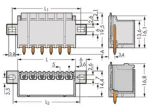 Контактный разъем WAGO 2092-1402/205-000, 2 pin, 320В, 16А, CS: 5мм, (1 шт)