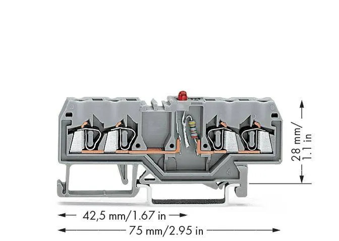 Светодиодная клемма WAGO 280-809/281-434, 4 pin, 0.08мм² - 2.50мм², 24В, 25мА, конф: L, (100 шт)