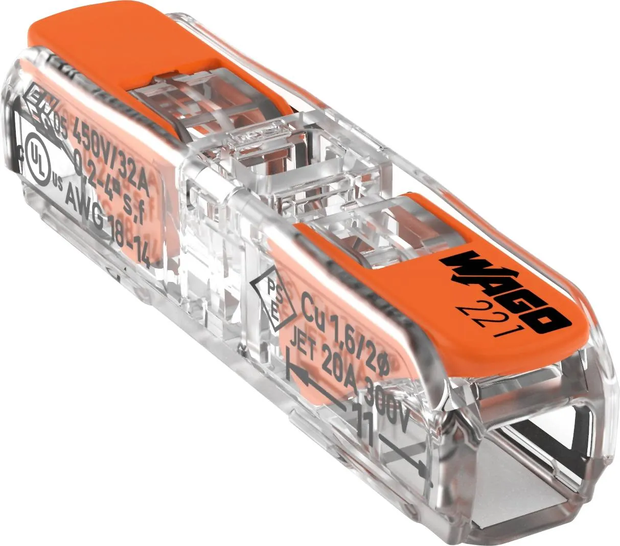 Клеммник WAGO 221-2411, 1 pin, 0.14мм² - 4мм², 450В, 32А, (1 шт)