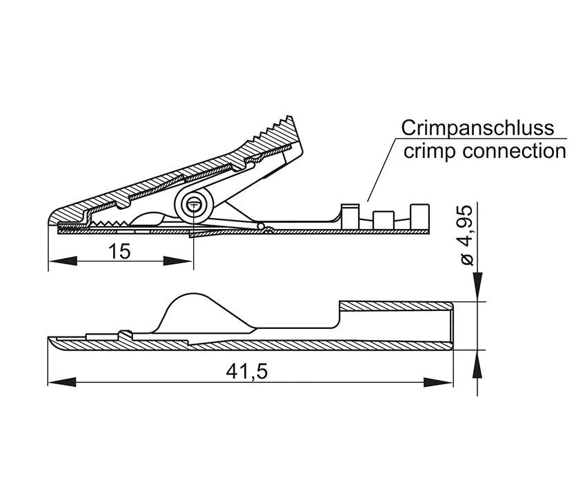 Зажим типа "крокодил" SKS Hirschmann MA 1, обжимной, красный, 4 мм, длина: 41.5 мм : 1 шт.