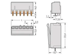 Гнездовой разъем WAGO 2092-1302, 2 pin, 320В, 16А, CS: 5мм, (1 шт)