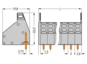 Клемма печатной платы WAGO 806-202, 2 pin, 0.2мм²-1.5мм², 320В, 10А, CS: 5мм, (1 шт)
