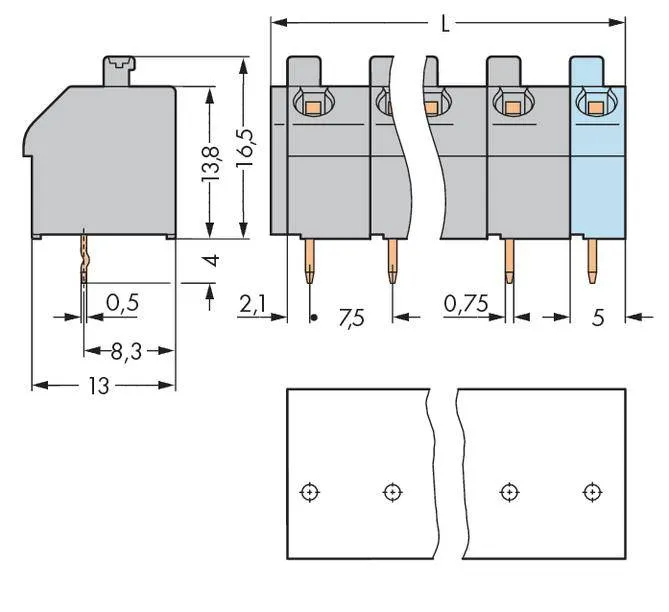 Быстроразъемная клемма WAGO 250-605/000-012, 5 pin, 0.50мм² - 1.50мм², 630В, 17.5А, CS: 7.50мм, (120 шт)